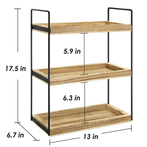 13 in. W x 6.7 in. D x 17.5 in. H 3 Tier Black Wood Bathroom Counter  Organizer Countertop Storage Shelf
