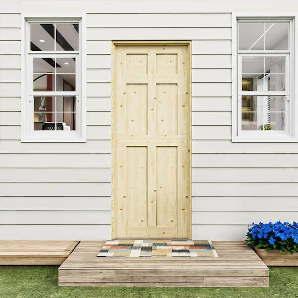 30 in. x 80 in. Solid Pine Universal 6-Panel Unfinished Pine Wood Front Door Slab-Dutch Door Design Split Single Door