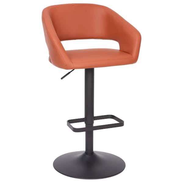 TAYLOR + LOGAN 42.75 in. Cognac Vinyl/Black Frame Mid Metal Bar Stool with Vinyl Seat