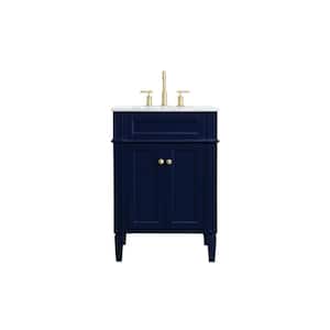 Timeless Home 24 in. W x 21.5 in. D x 35 in. H Single Bathroom Vanity in Blue with White Marble Top and White Basin