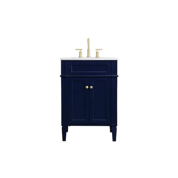 Unbranded Timeless Home 24 in. W x 21.5 in. D x 35 in. H Single Bathroom Vanity in Blue with White Marble Top and White Basin
