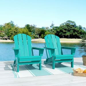 Addison Outdoor Folding Plastic Adirondack Chair (Set of 2)-Turquoise