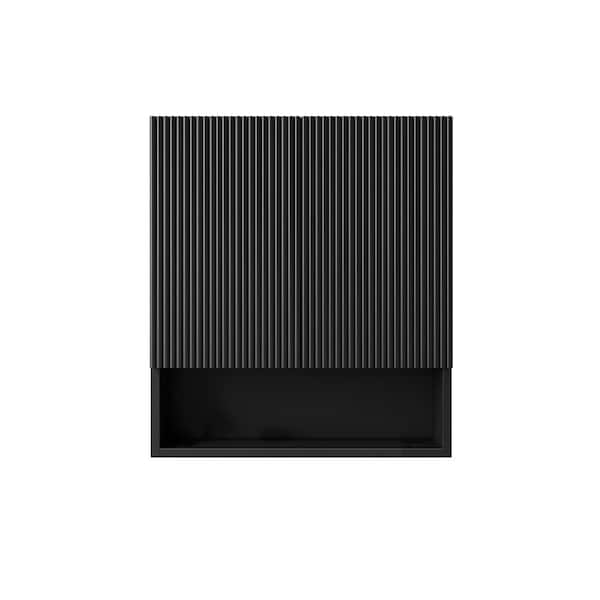 26 in. W x 8 in. D x 30 in. H Black Plywood Bathroom Storage Wall Cabinet with Shelf and Door in Black