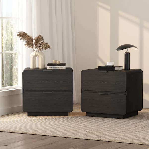 Chrystie Modern Black 2-Drawer 25.9 in. W Nightstand (Set of 2)