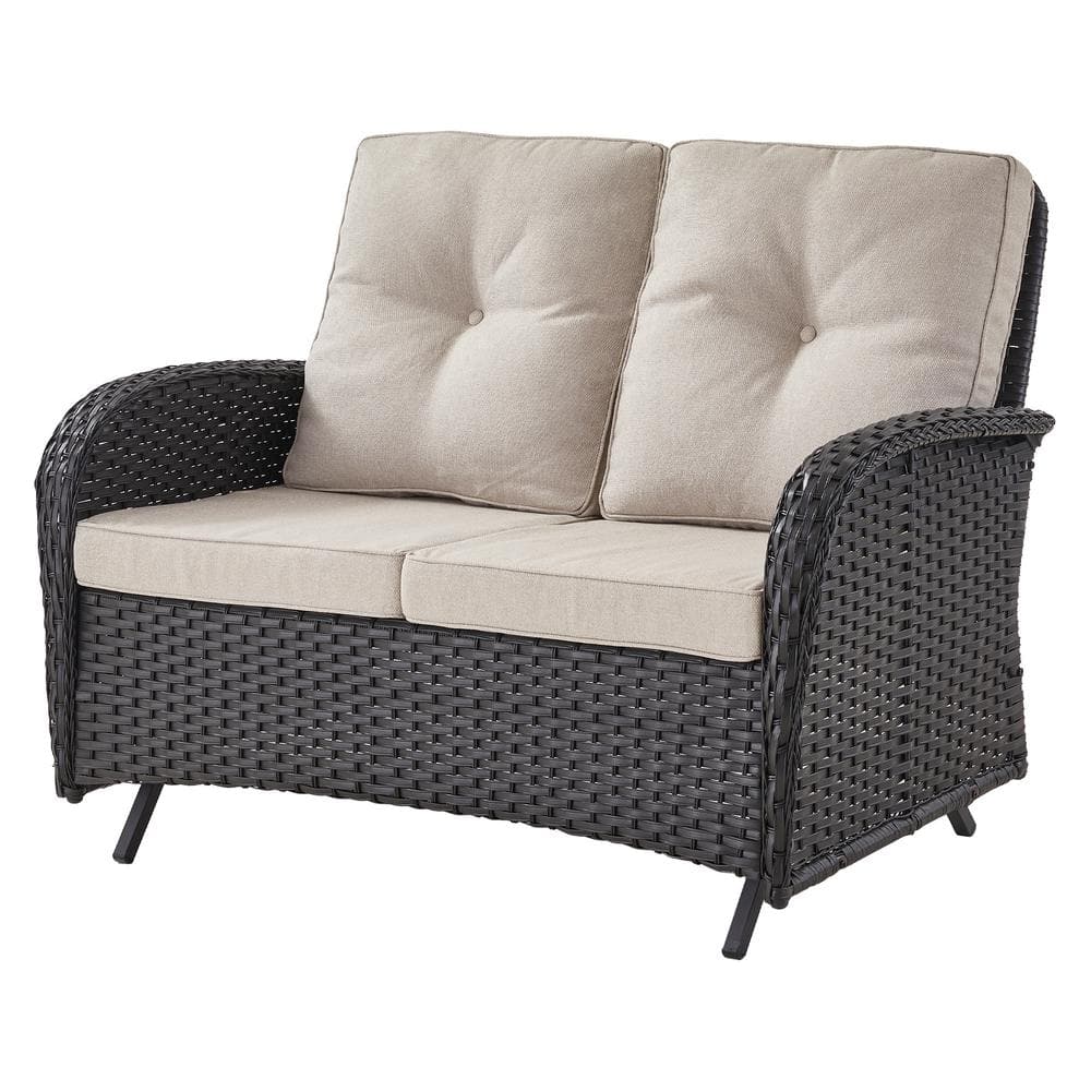 SleekArm Black PE Wicker Outdoor Loveseat with Beige Cushions and Glide Function price history on PriceWatchPro