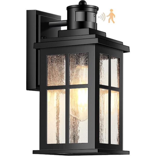 1 Pack Black Motion Sensor Porch Lights Outdoor, Waterproof Wall Sconce Modern Wall Lantern Dusk to Dawn