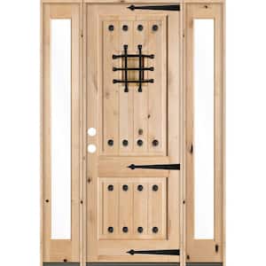 58 in. x 96 in. Mediterranean Alder Sq-Top Clear Low-E Unfinished Wood Right-Hand Prehung Front Door with Full Sidelites