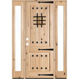 76 in. x 96 in. Mediterranean Alder Sq-Top Clear Low-E Unfinished Wood Right-Hand Prehung Front Door/Full Sidelites