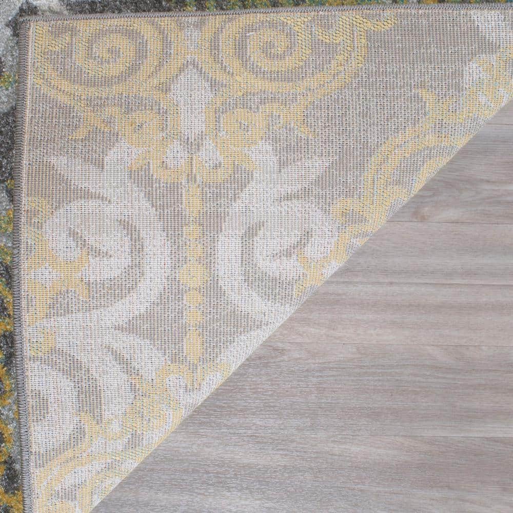 Grey and Ivory High Pile Synthetic Boho Area Rug