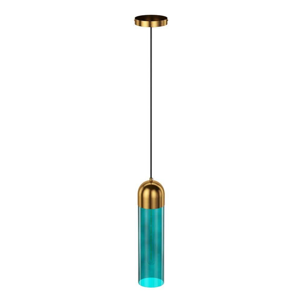 Modern Green Glass Cylinder Pendant Light with Gold Finish