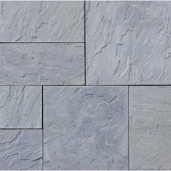 Patio-on-a-Pallet 12in. x 24in. and 24in. x 24in. Concrete Gray Basketweave Yorkstone Paver (18 Pieces/48 Sq Ft.)