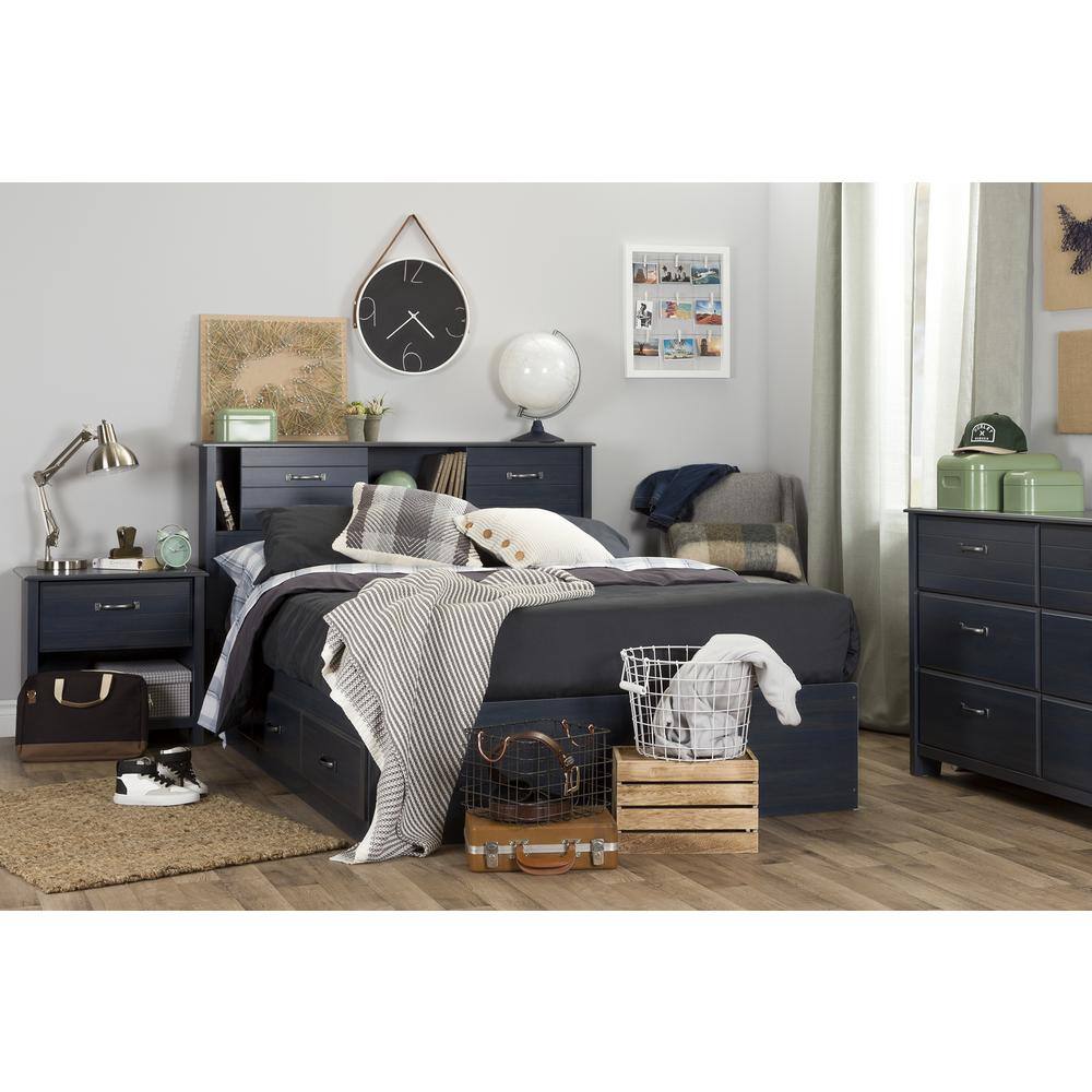 Blueberry Full Platform Bed with 3 Storage Drawers