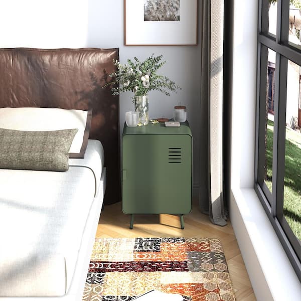 Wary Green 15.75 in. Modern Industrial Metal Nightstand with Door and Interior Shelf