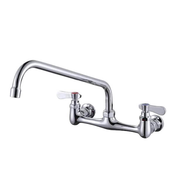 ARCORA Commercial Double Handle Wall Mounted Standard Kitchen Faucet with 14 in . Swivel Spout in Polished Chrome