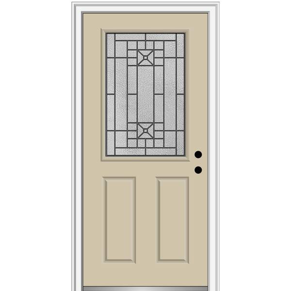 MMI Door 36 in. x 80 in. Courtyard Left-Hand 1/2-Lite Decorative Painted Fiberglass Smooth Prehung Front Door, 4-9/16 in. Frame