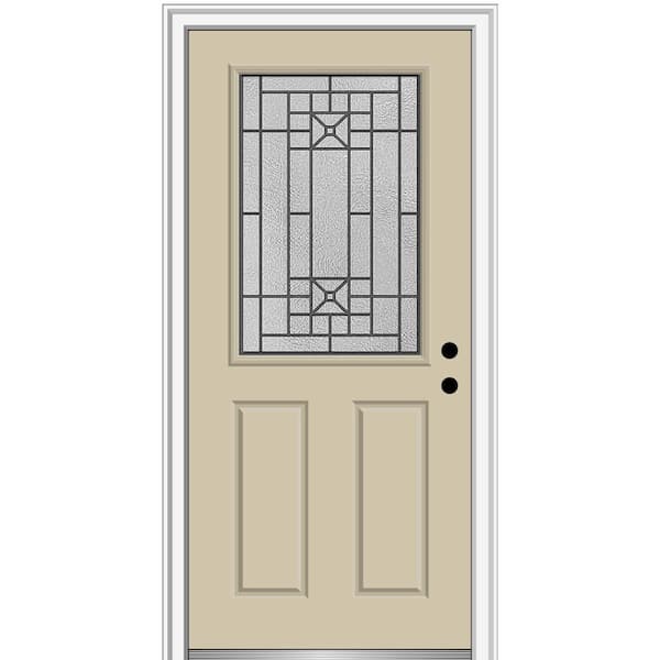 MMI Door 36 in. x 80 in. Courtyard Left-Hand 1/2-Lite Decorative Painted Fiberglass Smooth Prehung Front Door on 6-9/16 in. Frame