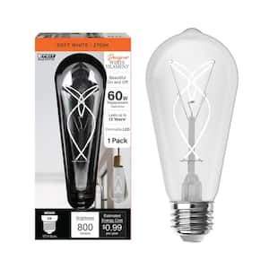 60-Watt Equivalent ST19 Dimmable Knot Thin White Filament Clear Glass E26 Vintage Edison LED Light Bulb Soft White 2700K