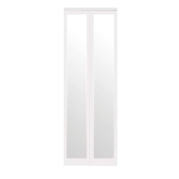 Impact Plus 36 in. x 96 in. Mir-Mel Mirror Solid Core Primed MDF Full-Lite Interior Closet Wood Bi-Fold Door with White Trim