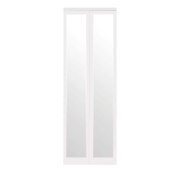 Impact Plus 30 in. x 80 in. Mir-Mel Mirror Solid Core White MDF Full-Lite Interior Closet Wood Bi-Fold Door with White Trim