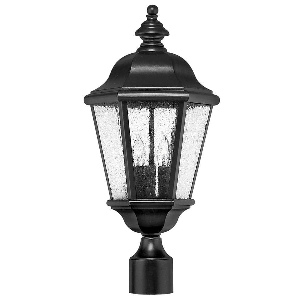 Edgewater 3-Light Black Cast Aluminum LED Post Lantern with Clear Seedy Glass