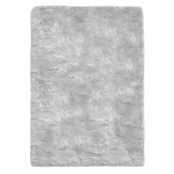 Gray 6 ft. x 8 ft. Fluffy Furry Fuzzy Faux Fur Sheepskin Rug Area Rug