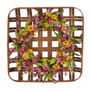 24 in. Dia Artificial Chrysanthemum Wreath with 24 in. L Bamboo Tobacco Basket