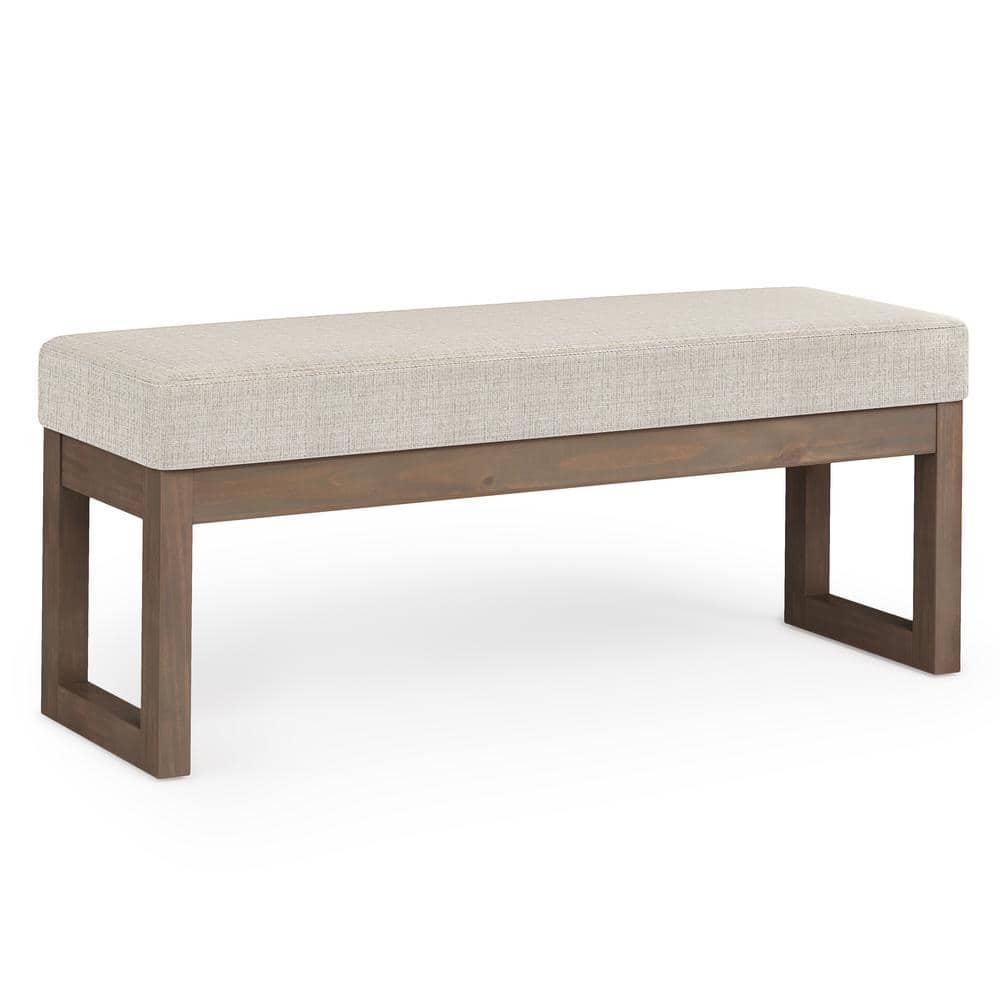 Platinum Tweed Fabric Large Footstool with Driftwood Base
