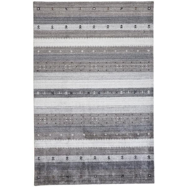 Gray, Ivory  2 ft. x 3 ft.  Striped Area Runner