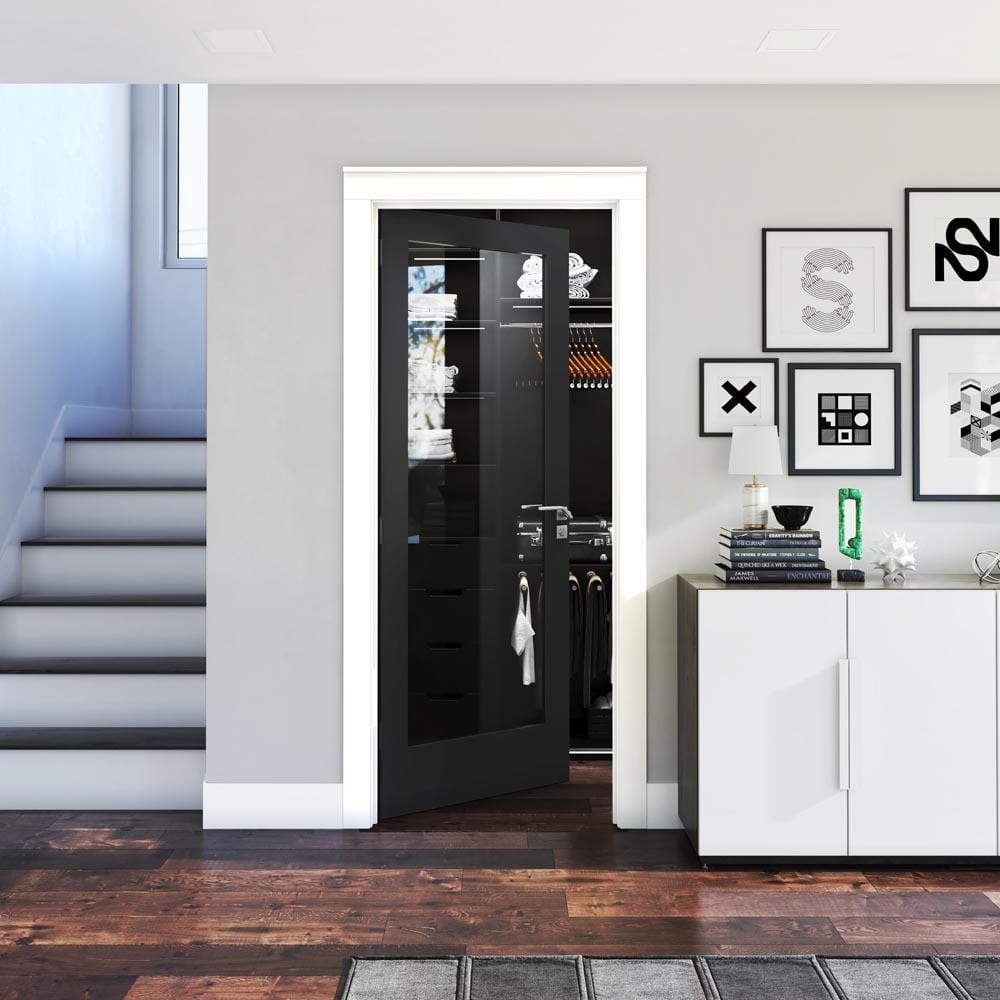 32" x 80" Black Solid Wood Clear Glass Interior Door