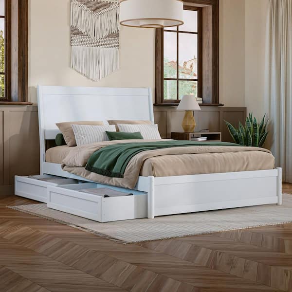AFI Casanova White Solid Wood Frame Full Platform Bed with Panel Footboard and Storage Drawers