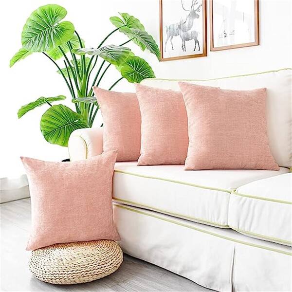 Outdoor Cozy Throw Pillow Covers Cases for Couch Sofa Home Decoration Solid  Dyed Soft Chenille Dusty Pink (4-Pack)