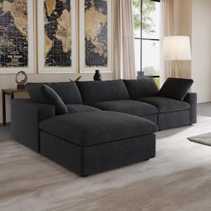 120.45 in. W Square Arm Linen Velvet L-Shaped 4-Seater Free Combination Modular Sofa in Black