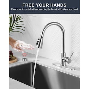 Touchless Single-Handle Pull Down Sprayer Kitchen Faucet, Mobile Motion Sensor Kitchen Sink Faucet in Brushed Nickel