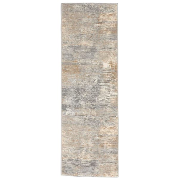 Nourison Solace Grey/Beige 2 ft. x 7 ft. Abstract Contemporary Kitchen Runner Area Rug