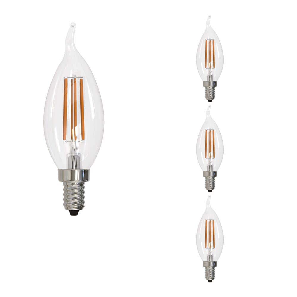 Bulbrite 75 - Watt Equivalent Warm White Light CA10 (E12) Candelabra Screw Base Dimmable Clear 2700K LED Light Bulb (4-Pack) -  862864