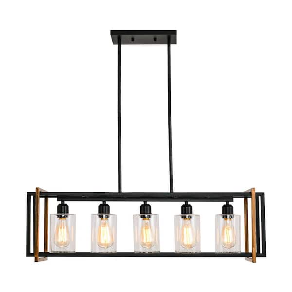 5- -Light Black Color Black Plus Antique Brass Kitchen Island Linear Pendant With Metal Shape