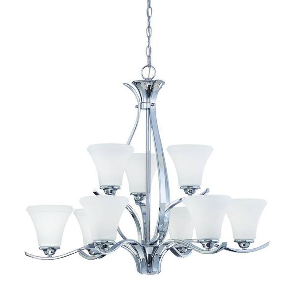 Thomas Lighting Tyler 9-Light Chrome Chandelier with Etched Glass Shade-DISCONTINUED