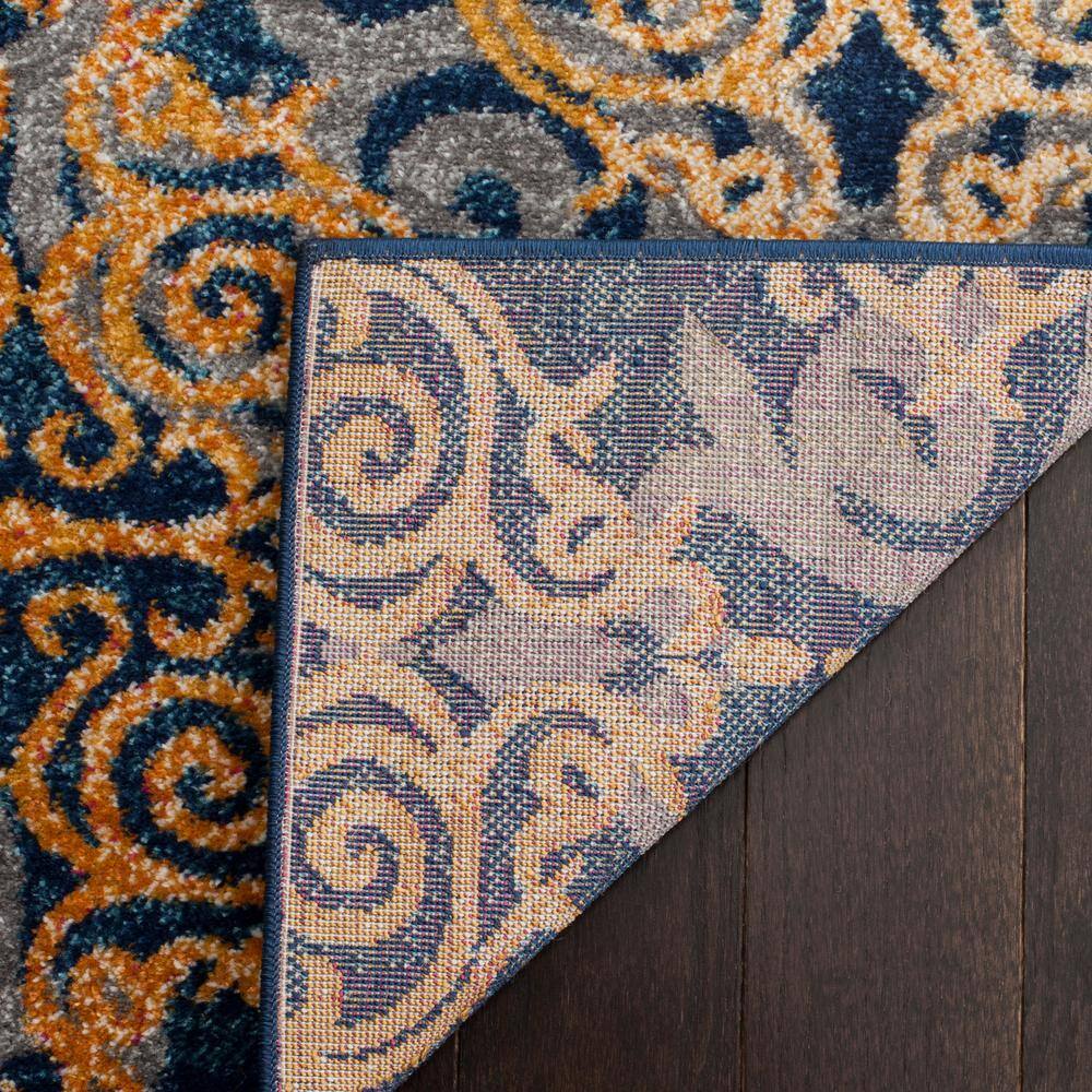 Hand-Knotted Blue and Orange High Pile Area Rug