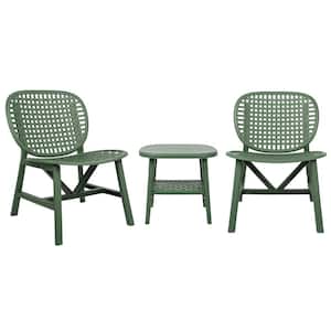 3-Piece Composite Outdoor Bistro Patio Table Chair Set All Weather Conversation Bistro Set Outdoor Coffee Table in Green