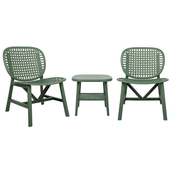 Sudzendf 3-Piece Composite Outdoor Bistro Patio Table Chair Set All Weather Conversation Bistro Set Outdoor Coffee Table in Green