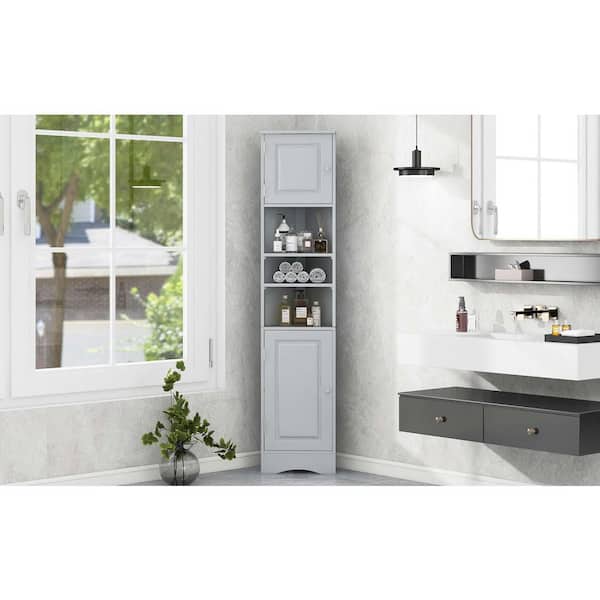 15 in. W x 9 in. D x 70 in. H Gray Linen Cabinet, Multi-Functional
