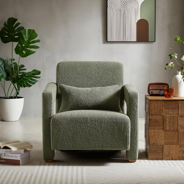 Noble House Indoor Modern Green Fabric Upholstery and Wood Accent Chair with Toss Pillows