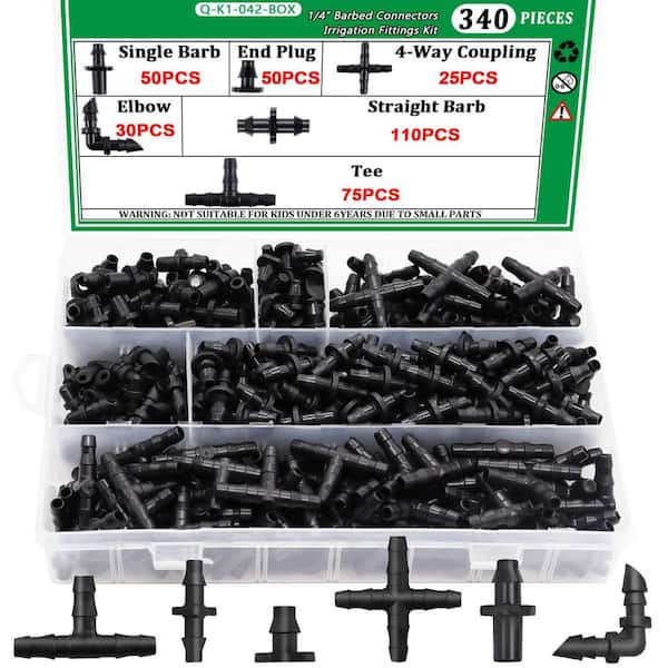 .N/A 340 Piece 1/4 in. Drip Irrigation Kit with Barbed Connectors for Garden, Lawn, and Flower Pot