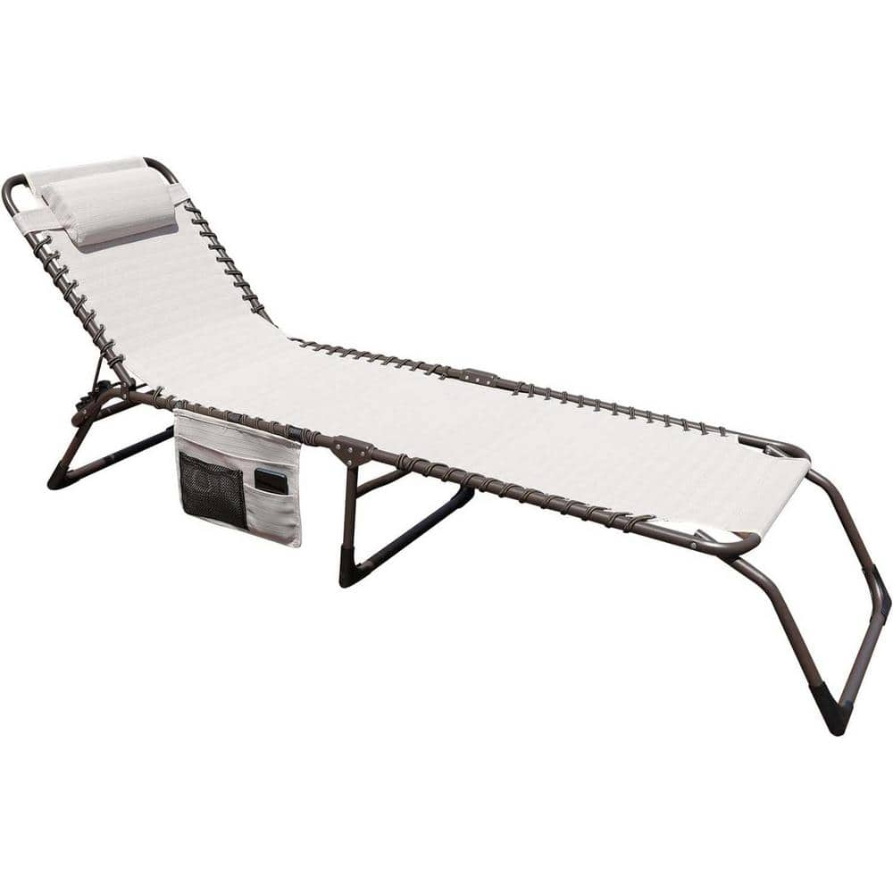 Zeus & Ruta Beige Adjustable Outdoor Recliner Chaise Lounge with