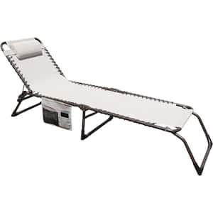 Beige Adjustable Outdoor Recliner Chaise Lounge with Detachable Pocket and Pillow for Beach (1 Piece)