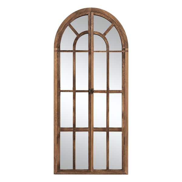 Farmhouse 31.5 in. W x 70.9 in. H Arched Wood Framed Full Length Mirror With Opening Door in Charcoal