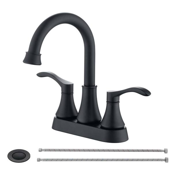 Unbranded Modern 4 in. Centerset Double Handle High Arc Bathroom Faucet Combo Kit with Drain Kit Included in Matte Black