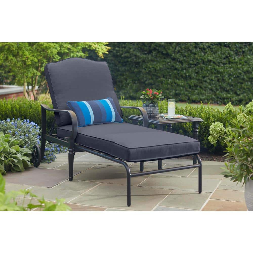 Hampton Bay Laurel Oaks Black Steel Outdoor Patio Chaise Lounge with