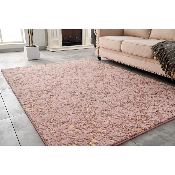 Amazing Rugs Lily Luxury Pink 7 ft. x 10 ft. Chinchilla faux fur