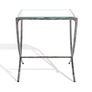 Debbie 18 in. Silver Square Glass End Table